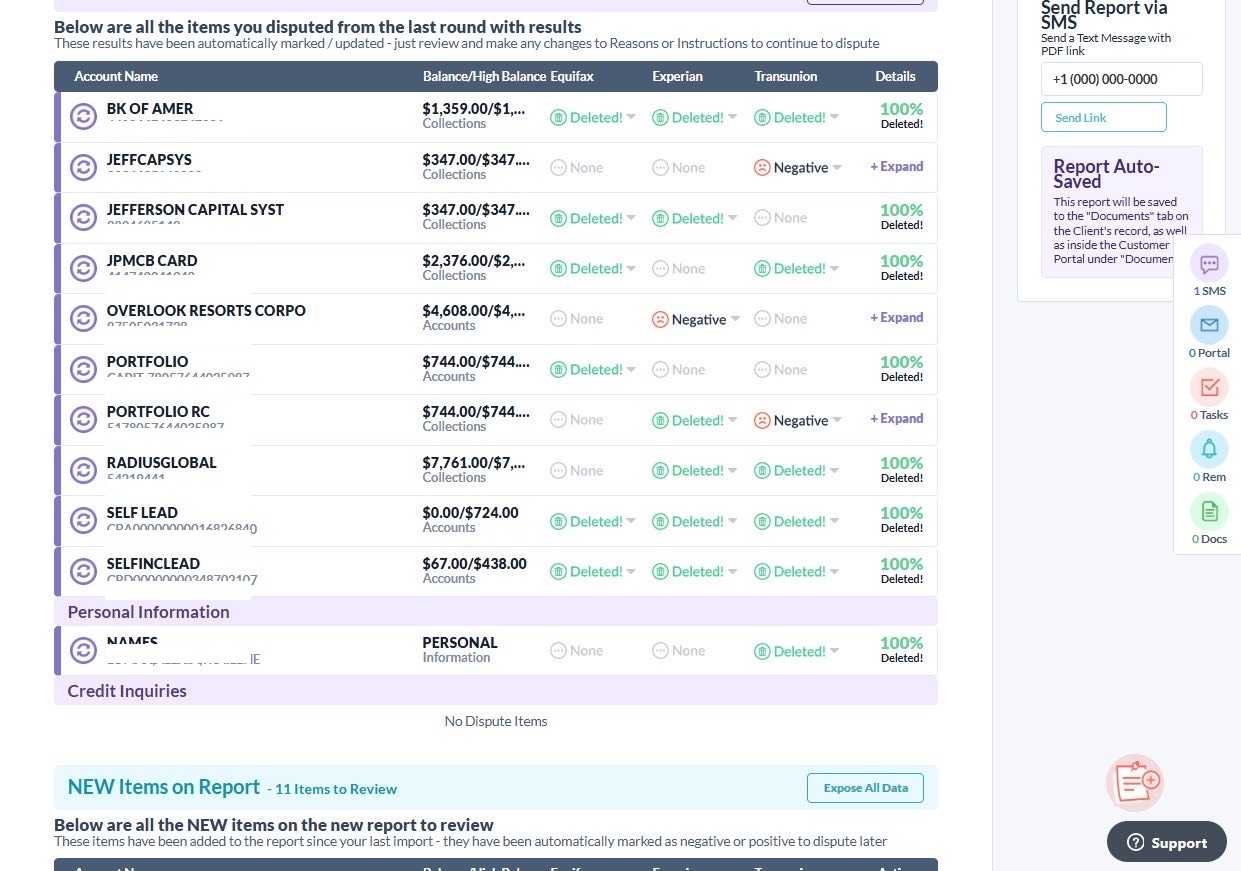 Credit report screenshot showing Jefferson Capital marked deleted.